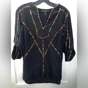 BCBG Max Azria Black Graphic Blouse with Relaxed Fit